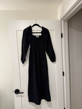 Black Long Sleeve Smocked Maxi Dress